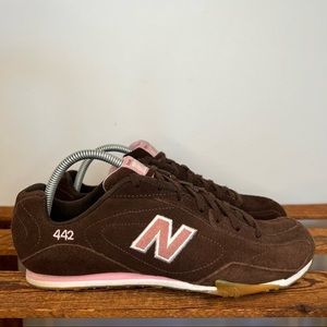 New Balance 442 Low Top Running Shoes Sneakers Pink Brown Suede Women’s 10